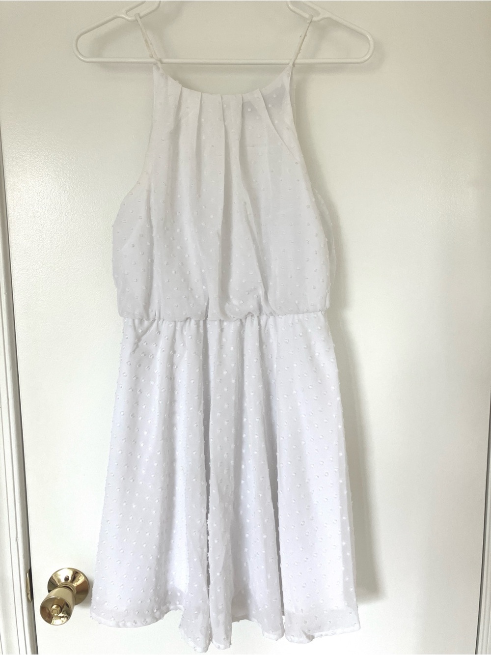 Francesca's White Swiss Dot Halter Dress